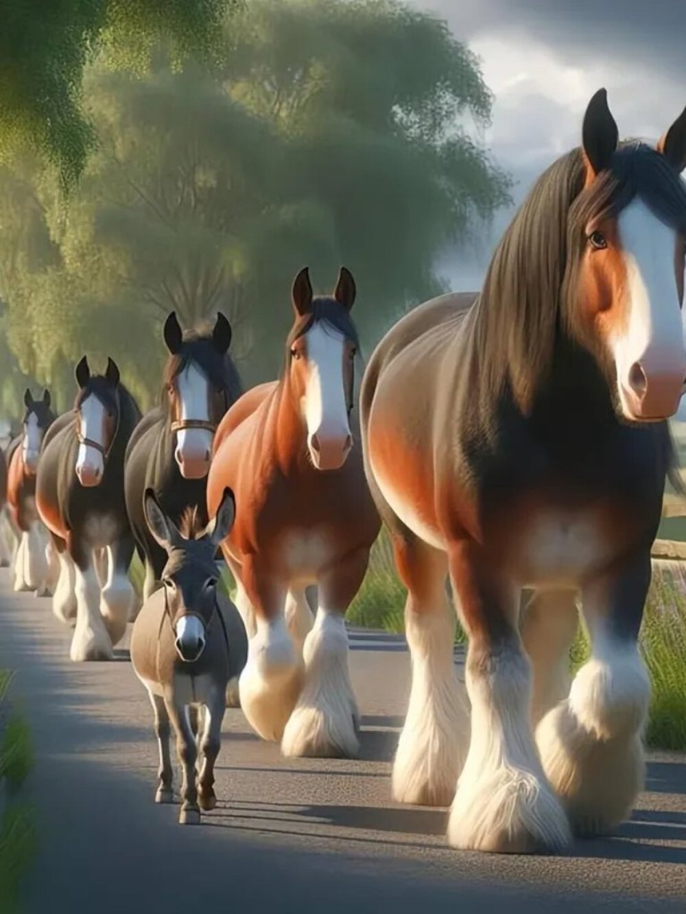 Shire Horses And Donkeys in a Row